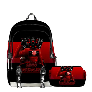 2 шт./компл. Игровой рюкзак Skibidi для туалета, пенал для учеников начальной и средней школы, мальчиков и девочек, школьный рюкзак с аниме-мультфильмом