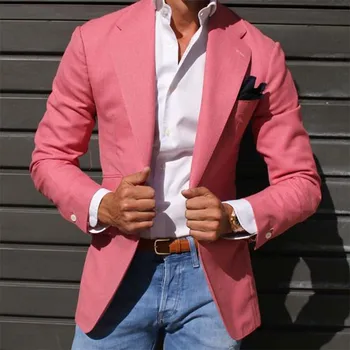 Мужской розовый пиджак-блейзер, мужской смокинг жениха для официального свадебного костюма Содержит только один пиджак