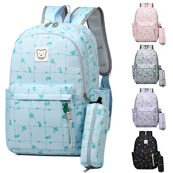 Новый женский рюкзак с принтом, школьный ранец для младших классов средней школы, ткань Оксфорд, водонепроницаемый материал, с пеналом, детский рюкзак