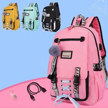 Рюкзак для девочек, женская сумка для книг с USB-портом для зарядки, милая сумка для подростков из начальной средней школы через плечо