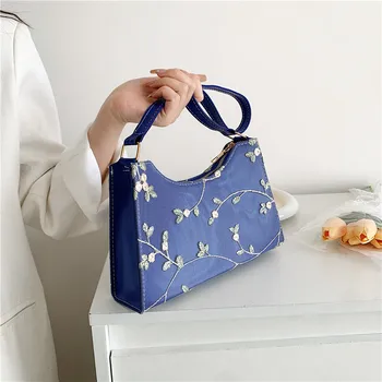 Летняя женская сумка через плечо 2023, мягкие сумки подмышками из искусственной кожи с кружевной цветочной строчкой, пляжная дорожная сумка для девочек, маленькая сумка-тоут