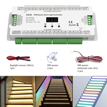 ES32 Лестничный Контроллер PIR Датчик 32CH Одноцветный 2CH RGB Пиксель SPI Светодиодная Лента Диммер Контроллер Освещения Внутренней Лестницы 5V-24V
