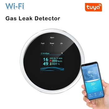 Новый датчик природного газа Tuya Smart Wifi Детектор утечки горючих газов с датчиком температуры ЖК-дисплей USB Источник питания