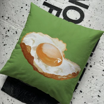 Яичный омлет, пирог с заварным кремом для завтрака, забавная подушка, наволочка, Флуоресцентные зеленые наволочки, декоративный домашний декор с двусторонним принтом