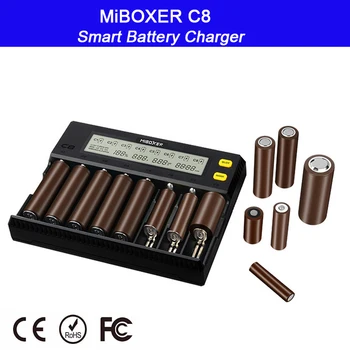 MiBOXER C8 18650 Зарядное Устройство ЖК-дисплей 1.5A для Li-ion LiFePO4 Ni-MH Ni-Cd AA 21700 20700 26650 18350 17670 RCR123 18700