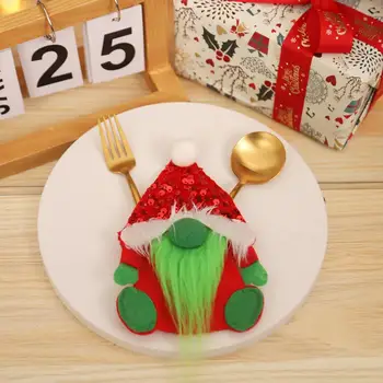 Праздничная посуда в рождественской тематике, чехлы для столовых приборов с куклой-гномом, Очаровательные Рождественские украшения для причудливого праздника