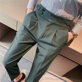 Осень 2022, высококачественные деловые Повседневные драпированные брюки с высокой талией, Мужские официальные брюки в полоску, Мужские Официальные офисные брюки для светского костюма