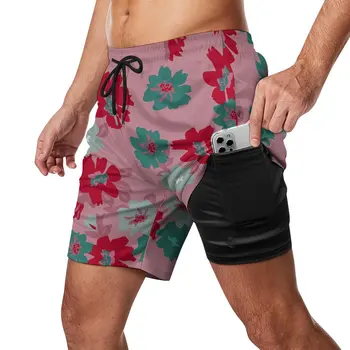 Пляжные шорты с цветочным принтом, летние пляжные короткие штаны в стиле ретро с цветочным рисунком, мужская спортивная одежда, пляжные плавки с быстросохнущим рисунком