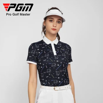 Женская футболка для гольфа PGM с коротким рукавом из спортивной ткани, футболки с коротким рукавом с цифровым принтом, одежда для гольфа для женщин YF562