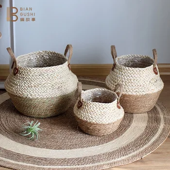 Creative-Nordic-Rattan-Straw-Woven-Flower-Pot-Folding-Basket-Home-Green-Plant-Potted-Floor-Decoration-Storage-Basket