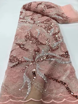 Кружево с хрустальными бусинами, африканская сетка с блестками, швейный материал для свадебного платья, высококачественная Новая блестящая серия из Нигерийского тюля