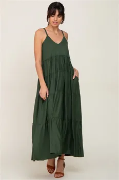 Вязаное платье-жилет для беременных, летнее Зеленое длинное платье с рюшами, платье без рукавов для беременных, платья для отдыха на море