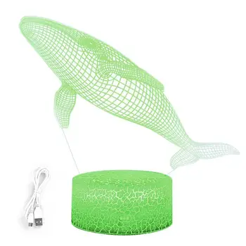Светодиодный ночник Whale 3D Illusion Защита окружающей среды Красочные огни Компактные и портативные подарки для декора детской комнаты