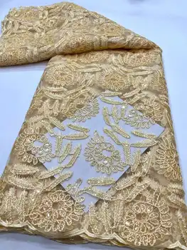 Африканская кружевная ткань Royal Gold с 3D блестками, высококачественная нигерийская французская тюлевая кружевная ткань с сеткой из блесток, свадебное шитье YYZ298