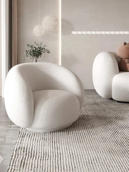 Кресло Простой Одноместный диван-кресло Дизайнерская модель Легкий Роскошный Акцент Гостиная Кресло для отдыха Бытовая Овечья шерсть