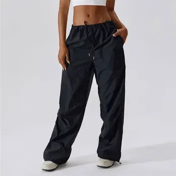 Летние быстросохнущие спортивные штаны с высокой талией, женские штаны для йоги, Леггинсы для бега, Свободные Прямые Повседневные брюки-карго с карманами, женские брюки-карго