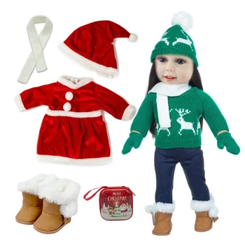 Игровой комплект одежды для кукол 18 дюймов, детские куклы для ролевых игр, Рождественский костюм Санта-Клауса со шляпой, праздничные принадлежности для девочек