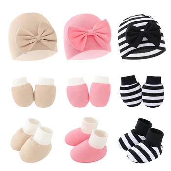 Бантики, детские шапочки, Перчатки, Носки, Хлопчатобумажная шапочка для новорожденных для девочек, Шапочки для мальчиков, аксессуары для малышей, подарок для новорожденных 0-6 м