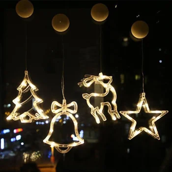 Праздничный ночной светильник Рождественские колокольчики Питание от батареи Колокольчик Санта Клауса Лось Снежинка Светодиодная вывеска для декоративного окна