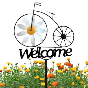 Приветственный знак в виде подсолнуха, декоративные садовые железные колья с ветряной мельницей, дизайн велосипеда, уличная прялка, художественные украшения для входа