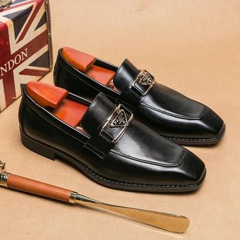 Мужская официальная обувь, деловая мужская обувь ручной работы, Размер 38-46, Новые коричневые мужские лоферы, Черный квадратный носок