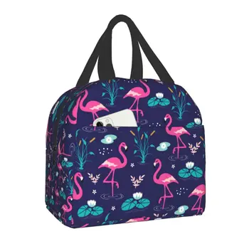 Милые сумки для ланча с бесшовным рисунком в виде фламинго для кемпинга, путешествий, тропиков, водонепроницаемого пикника, термоохладителя, ланч-бокса для женщин