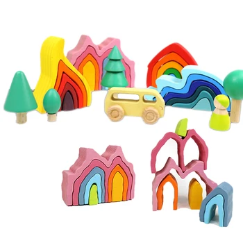 Строительные блоки, собранные своими руками, деревянные радужные блоки Монтессори, деревянная игра с балансировкой, детские развивающие игрушки, подарки