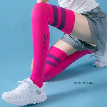 1 пара компрессионных носков, дышащие спортивные носки, нескользящие футбольные носки для бега, женские носки для фитнеса, полосатые чулки