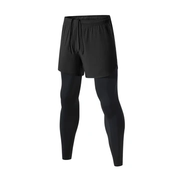 Мужские шорты для активного бега, дышащие баскетбольные колготки, брюки, 4-полосные эластичные шорты, поддельные брюки-двойки