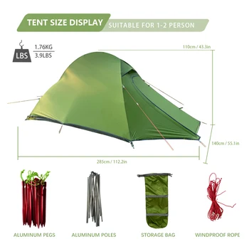 Походная палатка для 1-2 человек Легкая водонепроницаемая Ветрозащитная походная палатка для пеших прогулок