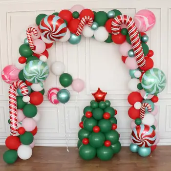 139шт Веселых рождественских воздушных шаров, гирлянда, арка, Зеленые, красные латексные воздушные шары для рождественских украшений 2023, Принадлежности для рождественской вечеринки Globos