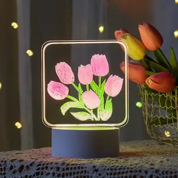 Зеркало в виде тюльпана, Ночник, Цветочная настольная лампа, Регулируемая настольная лампа USB, Украшение для дома в гостиной для девочек, Креативный подарок на День рождения