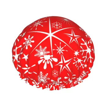 Рождественская водонепроницаемая шапочка для душа Red Snow с эластичным подолом, обратимая шапочка для душа и сна для любой длины волос