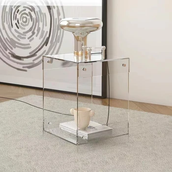 Современный дизайн, скандинавский Простой двухслойный журнальный столик, Акриловая прозрачная прикроватная тумбочка, Приставной столик, Небольшой бытовой чайный шкафчик