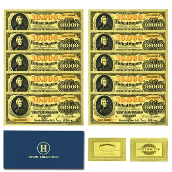 10шт и конверт из золотой фольги в долларах США, банкноты на 10000 долларов США, сувенирные памятные украшения