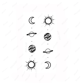 Наклейка с татуировкой Солнце, Луна, Планета, Временный водонепроницаемый флэш-макияж, рука, шея, Поддельный Боди-арт для мужчин и женщин