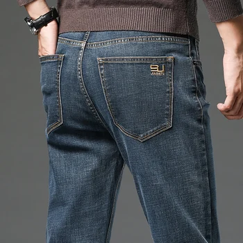 Осенние новые хлопковые джинсы-стрейч, мужские классические прямые тонкие прямые брюки, мужская корейская брендовая одежда, джинсовые брюки