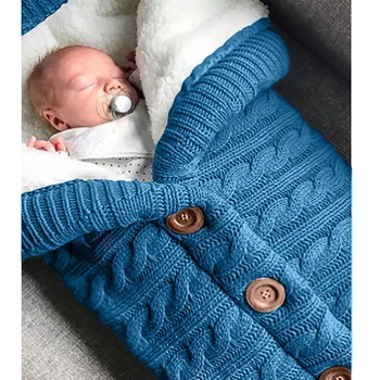Одеяла для пеленания младенцев унисекс из мягкого плотного флиса, вязаные для маленьких девочек и мальчиков, Накидки для колясок Для новорожденных, темно-синий