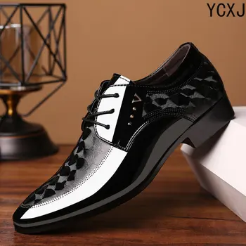 Мужская кожаная обувь Новые блестящие кожаные туфли Мужские деловые модельные туфли большого размера 48 мужская обувь Универсальная мужская свадебная обувь