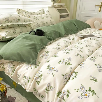 Домашний комплект постельного белья с цветочным принтом, простой, свежий, удобный набор пододеяльников