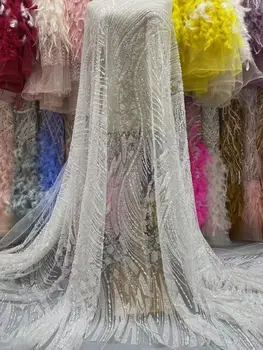 Французский тюль Кружевная ткань с бисером и пайетками S-1302911 Сетчатая кружевная одежда с вышивкой Для свадебной вечеринки вечернее платье