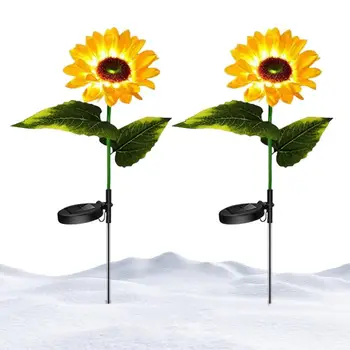 Солнечные садовые фонари Sunflower 2шт Модернизированные светодиоды Освещают Подсолнухи Светодиодной солнечной вставкой для газона, ландшафтным освещением, водонепроницаемыми солнечными батареями