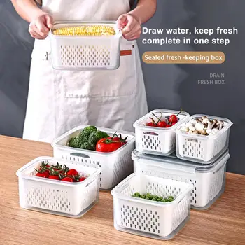 Контейнеры для хранения фруктов из 4 предметов со Съемными дуршлагами Ящики для хранения, которые можно мыть в посудомоечной машине, Органайзеры для холодильников для дома
