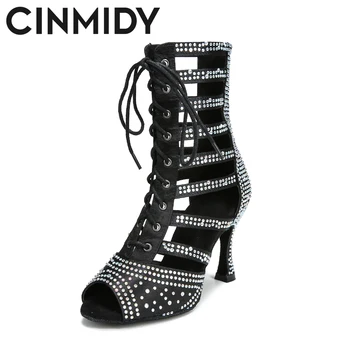 Женские туфли для латиноамериканских танцев с высоким берцем CINMIDY, ботинки для бальных танцев, ботинки для танцев на шесте, ботинки для джазовых вечеринок, черные туфли для выступлений