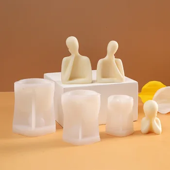 Абстрактная силиконовая форма для свечи в виде человека, семья из трех статуй, форма из гипсовой смолы, форма для изготовления ароматерапевтических свечей своими руками, форма для украшения