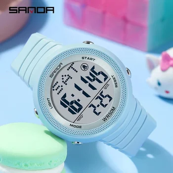 SANDA 6022 2023 Новые спортивные часы Многофункциональные женские часы Будильник Со светящимся HD LED дисплеем Водонепроницаемые часы Reloj Mujer