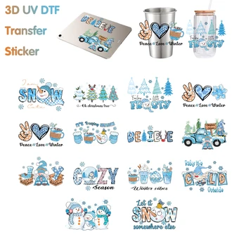 18 см 3D УФ мультяшная переводная наклейка холодная зима синяя наклейка снежинка мороженое милая наклейка украшение для чашки коробка холодильник